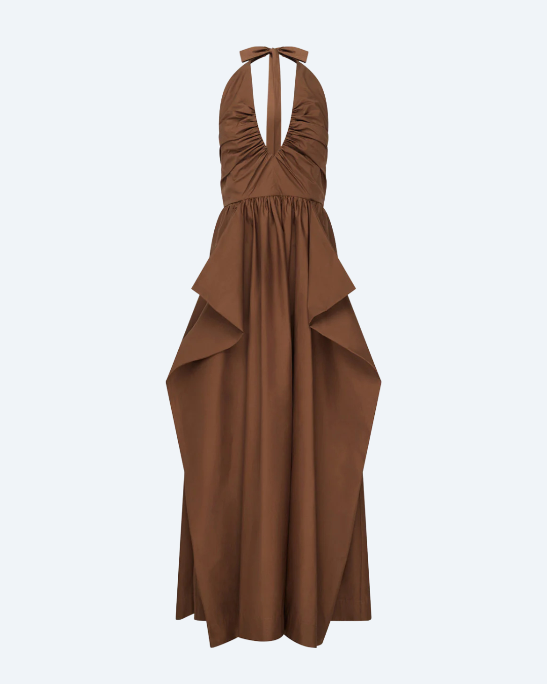 Cognac Manning Cartell Provence halter dress on a white background.